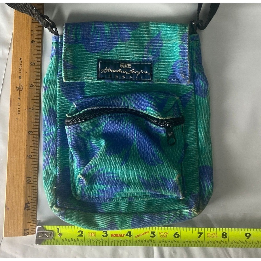 Honolulu Surf Co Hawaii Canvas Crossbody Bag Teal Purple Floral Hibiscus Small